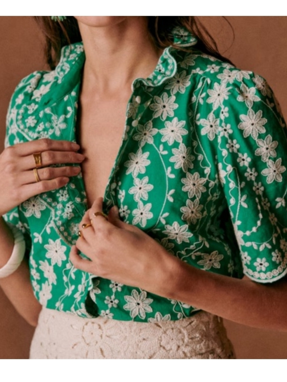 Sezane Dahlia green short-sleeve blouse